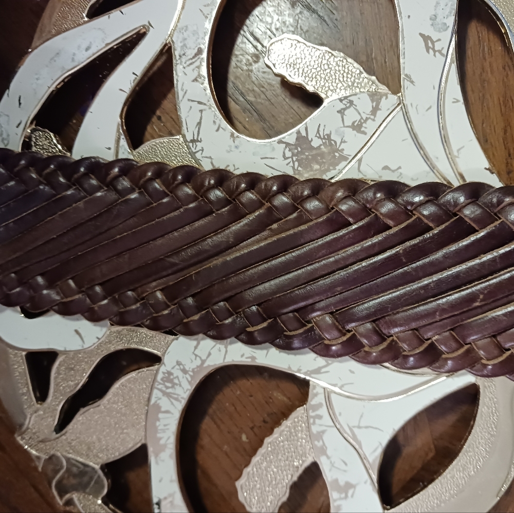Linea Pelle brown woven wide belt leather Size Small,3" Brass Buckle,Nic… - Picture 7 of 12